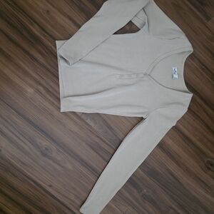 Hollister Neutral Beige Ribbed Henley Long Sleeve Top